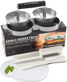 img 4 attached to 🍔 Kitchen RMore Premium Double Burger Press with Kabob Maker, Meatball Shaper, 40 Patty Paper, and Recipe EBook - Non-Stick Aluminum Hamburger Patty Maker for Perfect Beyond Meat Patties