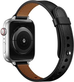 img 3 attached to 📱 Натуральная кожаная тонкая браслетка OUHENG для Apple Watch 41 мм 40 мм 38 мм - Черный/Серебряный Совместим с iWatch SE Series 7 6 5 4 3 2 1