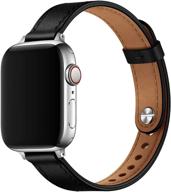 📱 натуральная кожаная тонкая браслетка ouheng для apple watch 41 мм 40 мм 38 мм - черный/серебряный совместим с iwatch se series 7 6 5 4 3 2 1 логотип