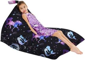 img 4 attached to 🦄 Unicorn Animal Storage Bean Bag Cover - MELANIE'S POWER olyee 200L, Soft Velvet Floor Foldable Chair Sofa Seat Cover for Kids and Adults. Toy Storage Organizer Stuffie Seat.