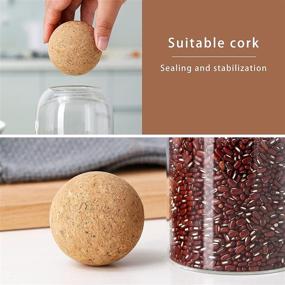 img 2 attached to GlssHM 3-Piece Glass Jars Set with Airtight Seal Wood Cork Lid Ball, Clear Glass Storage Canister Container with Ball Cork - Ideal for Home Kitchen Counter, Bathroom, Pantry - Perfect for Tea, Coffee, Sugar, Flour, Cookies