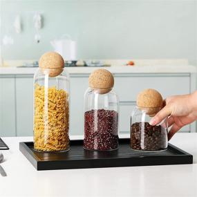 img 1 attached to GlssHM 3-Piece Glass Jars Set with Airtight Seal Wood Cork Lid Ball, Clear Glass Storage Canister Container with Ball Cork - Ideal for Home Kitchen Counter, Bathroom, Pantry - Perfect for Tea, Coffee, Sugar, Flour, Cookies