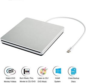 img 3 attached to Superdrive External USB-C DVD/CD Reader and Burner for Apple MacBook, iMac, ASUS, and DELL Latitude - Plug and Play (Silver)