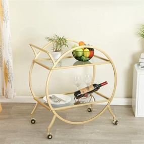 img 1 attached to 🍾 Modern Gold Metal Bar Cart with Locking Caster Wheels and Handle, 2 Mirrored Shelves, Ideal for Home,Kitchen,Club,Living Room Decor - Dimensions: 28.34''W x 14.96''D x 31''H