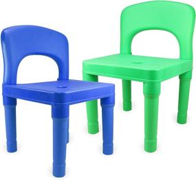 img 4 attached to Empowering Independent Play: Green and Blue Plastic Kids Chairs for School, Daycare, Home - Set of 2 Indoor/Outdoor Chairs for Young Children