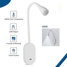 img 2 attached to 📚 Enhance Your Bedtime Reading with the LED Wall Mount Reading Light: Focused Lamp with 4 Dimming Options, Touch Control, USB Output, Flexible Gooseneck, and Easy Installation