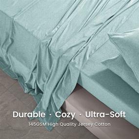 img 2 attached to 🛏️ SLEEP ZONE Jersey Knit Cotton Queen Sheet Set 4 Piece - Heather Super Soft Sheets & Pillowcases Set for All Seasons (Light Green, Queen)
