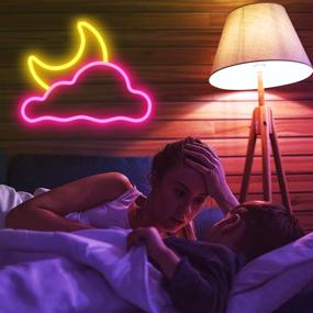 img 1 attached to 🌙 JTLMEEN Pink Yellow Neon Sign: Cloud and Moon LED Neon Light for Wall with USB/Battery Power - Bedroom Aesthetic Cool Room Decor