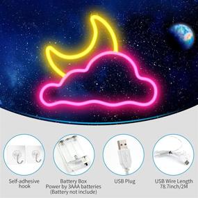 img 3 attached to 🌙 JTLMEEN Pink Yellow Neon Sign: Cloud and Moon LED Neon Light for Wall with USB/Battery Power - Bedroom Aesthetic Cool Room Decor