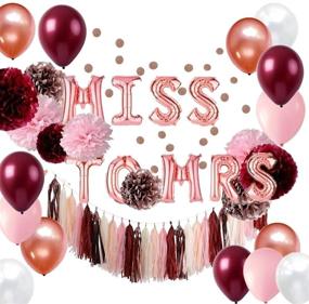 img 1 attached to 🎈 Burgundy & Rose Gold All-in-One Bachelorette & Bridal Shower Decor Set: Miss to Mrs Balloons, Tissue Pom Poms, Tassels Garland, Circle Confettis