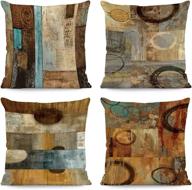 🛋️ lhaifa brown decorative throw pillow covers: set of 4 teal modern geometry abstract art pillows for living room, bedroom, sofa, couch - 18x18 логотип