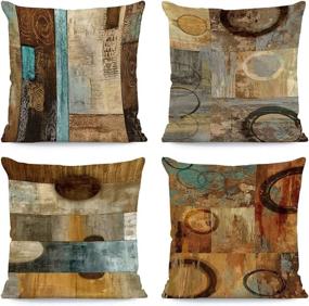 img 4 attached to 🛋️ LHAIFA Brown Decorative Throw Pillow Covers: Set of 4 Teal Modern Geometry Abstract Art Pillows for Living Room, Bedroom, Sofa, Couch - 18x18