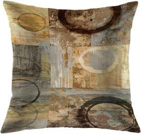 img 2 attached to 🛋️ LHAIFA Brown Decorative Throw Pillow Covers: Set of 4 Teal Modern Geometry Abstract Art Pillows for Living Room, Bedroom, Sofa, Couch - 18x18