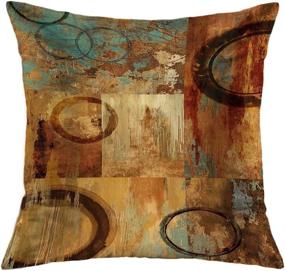 img 3 attached to 🛋️ LHAIFA Brown Decorative Throw Pillow Covers: Set of 4 Teal Modern Geometry Abstract Art Pillows for Living Room, Bedroom, Sofa, Couch - 18x18