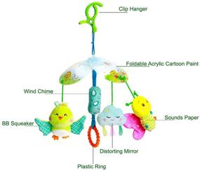 img 3 attached to 🧸 Willway Cute Car Seat Hanging Toys for Baby - Stroller Toy Flying Animal Soft Toys with BB Squeaker, Distorting Mirror & Wind Chime for Boys & Girls, Ages 0-36 Months