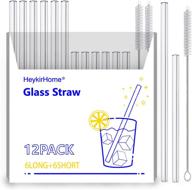 🥤 heykirhome 12-pack of eco-friendly glass straws - 6 pack of 8x10 mm & 6 pack of 5x10 mm with 2 cleaning brushes - ideal for smoothies, tea, juice logo