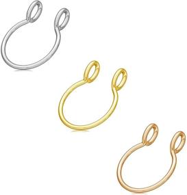 img 2 attached to 👃 NZDLM Fake Septum Nose Ring: Non-Pierced Clip-On Faux Nose Rings in Gold, Rose Gold, and Silver - 20g Hoop Nose Ring, 8mm, for Women and Men