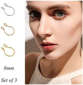 img 1 attached to 👃 NZDLM Fake Septum Nose Ring: Non-Pierced Clip-On Faux Nose Rings in Gold, Rose Gold, and Silver - 20g Hoop Nose Ring, 8mm, for Women and Men