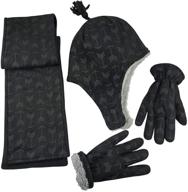 warm sherpa-lined double layered fleece hat/scarf/glove set for boys by n'ice caps logo