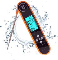 🌡️ waterproof digital instant read kitchen thermometer with backlight voice broadcast and magnet - ideal for cooking, deep frying, bbq, grilling, and smoking - orange logo