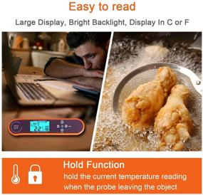 img 2 attached to 🌡️ Waterproof Digital Instant Read Kitchen Thermometer with Backlight Voice Broadcast and Magnet - Ideal for Cooking, Deep Frying, BBQ, Grilling, and Smoking - Orange