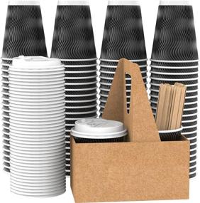 img 4 attached to ☕️ VANAKI 85 Sets - Triple Layer Insulated Togo Hot Cups with Lids, Stirrers, and Bonus Cup Carriers - Leak Proof Disposable Paper Coffee Cups - Fully Recyclable