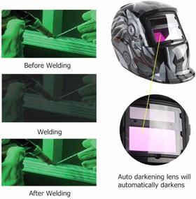 img 3 attached to Solar Powered Auto Darkening Welding Helmet with Adjustable Shade Range 4/9-13 - Mig Tig Arc Welder Mask Shield - Flaming Skull Design