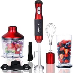 img 4 attached to 🔪 LINKChef Immersion Blender 4-in-1 Hand Stick Powerful Low Noise - Large 800ml Beaker, Stainless Steel Whisk, and 500ml Food Chopper - BPA-Free - Red/Black (HB-1230T) - 3 Year Warranty - Improved SEO