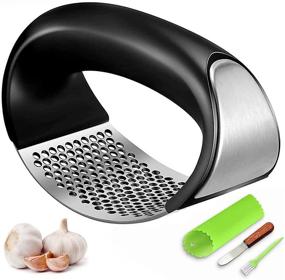 img 4 attached to 🧄 Efficient Stainless Steel Garlic Press Rocker: Professional Mincer Crusher with Ergonomic Handle & Silicone Peeler