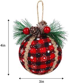 img 3 attached to 🎄 Iceyyyy 9PCS Christmas Plaid Ball Ornaments - Black & Red 3 Inch Buffalo Plaid Fabric Ball Ornaments with Pine Cones and Greenery, Plaid Christmas Tree Hanging Ball Ornaments for Festive Decorations