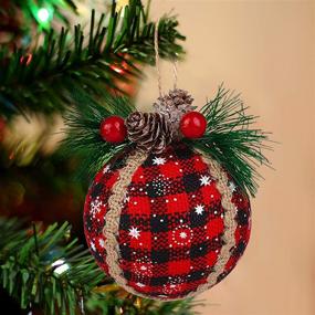 img 1 attached to 🎄 Iceyyyy 9PCS Christmas Plaid Ball Ornaments - Black & Red 3 Inch Buffalo Plaid Fabric Ball Ornaments with Pine Cones and Greenery, Plaid Christmas Tree Hanging Ball Ornaments for Festive Decorations