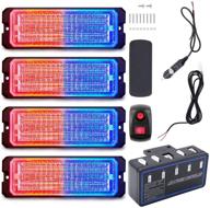 🚨 ultra slim led warning lights - 4pcs emergency caution hazard construction sync feature for car truck with main control box - surface mount (blue red, switch control) logo