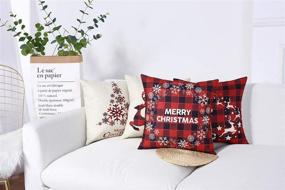 img 3 attached to Мимаку 20x20 Рождественские подушечки-чехлы: фермерское рождественское декорирование с Рождественской елкой для дивана – набор из 4 штук.