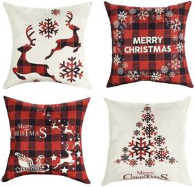 img 4 attached to Mimacoo 20x20 Christmas Throw Pillow Covers: Farmhouse Merry Christmas Xmas Tree Decor for Couch Sofa – Set of 4