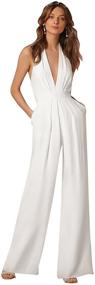 img 3 attached to Stunning IBTOM CASTLE High Waisted Jumpsuits: Elegant V-NeckHalter with Wide Leg Long Pants, Perfect for Weddings &amp; Parties with Convenient Pockets