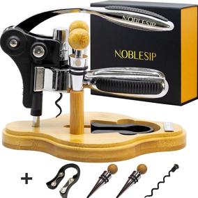 img 2 attached to 🍷 Noblesip Wine Bottle Opener Set – Premium 6 Piece Kit with Foil Cutter, 2 Stoppers, Extra Corkscrew & Wood Stand – Effortlessly Open Natural and Synthetic Corks – Perfect Gift for Wine Enthusiasts (Chrome)