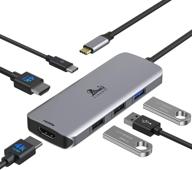 usb c hub with dual 4k hdmi, dual monitors adapter, 3 usb ports, pd charging, compatible with dell xps 13/15, lenovo yoga, hp x360, and more type-c laptops logo