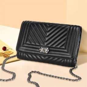 img 3 attached to 👜 Quilted Black Leather Crossbody Bag: Fashionable Chain Shoulder Bag with Cell Phone Wallet Strap - Trendy Women's iPhone Purse Handbag