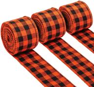 vibrant 4th of july buffalo plaid ribbon set with wired edge - green and white - perfect for gift wrapping, crafts, and decorations - 3 rolls, 2 inch x 6.6 yard - black and orange logo