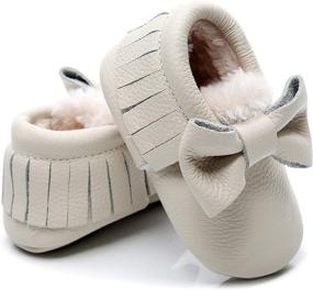 img 3 attached to 👶 Bebila Baby Moccasins for Girls and Boys - Warm Fur Fleece Lined Infant Shoes for Autumn Winter - Genuine Leather Baby Slippers with Rubber Sole