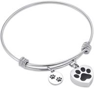 forever in my heart: expandable cuff cremation bracelet for ashes - pet memorial urn jewelry with dog and cat paw prints logo