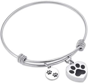 img 4 attached to Forever in My Heart: Expandable Cuff Cremation Bracelet for Ashes - Pet Memorial Urn Jewelry with Dog and Cat Paw Prints