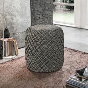 img 3 attached to 🪑 MOTINI Hand Woven Dark Grey Wool Boho Cylinder Ottoman Pouf Chair and Foot Rest Stool - Stylish Home Decor for Living Room