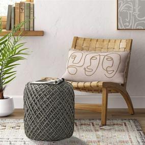 img 4 attached to 🪑 MOTINI Hand Woven Dark Grey Wool Boho Cylinder Ottoman Pouf Chair and Foot Rest Stool - Stylish Home Decor for Living Room