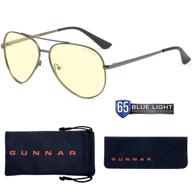 👓 gunnar gaming and computer glasses: blue light blocking maverick - gunmetal frame with amber tint logo