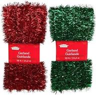 🎄 christmas house red & green tinsel garlands: 50 ft. (set of 2) - festive holiday decor logo