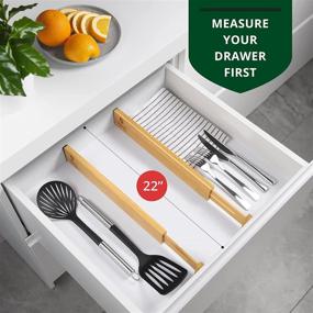 img 2 attached to Large Adjustable Bamboo Drawer Dividers Organizers - Expandable Drawer Organization Separators For Kitchen, Dresser, Bedroom, Bathroom and Office, 4-Pack (Up to 22-inch) (Natural)