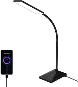 img 4 attached to 🔌 12W Dimmable LED Desk Lamp with USB Charging Port, Eye-Caring Reading Light, Touch Control, 5 Lighting Modes, 7-Level Brightness - Ideal for Home, Office, Bedrooms (Black)