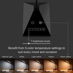 img 3 attached to 🔌 12W Dimmable LED Desk Lamp with USB Charging Port, Eye-Caring Reading Light, Touch Control, 5 Lighting Modes, 7-Level Brightness - Ideal for Home, Office, Bedrooms (Black)