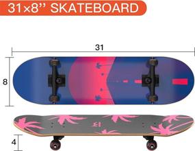 img 2 attached to 🛹 Merkapa 31-Inch Pro Complete Skateboard - 7-Layer Canadian Maple Double Kick Deck with Concave - Skateboards with Tool Included